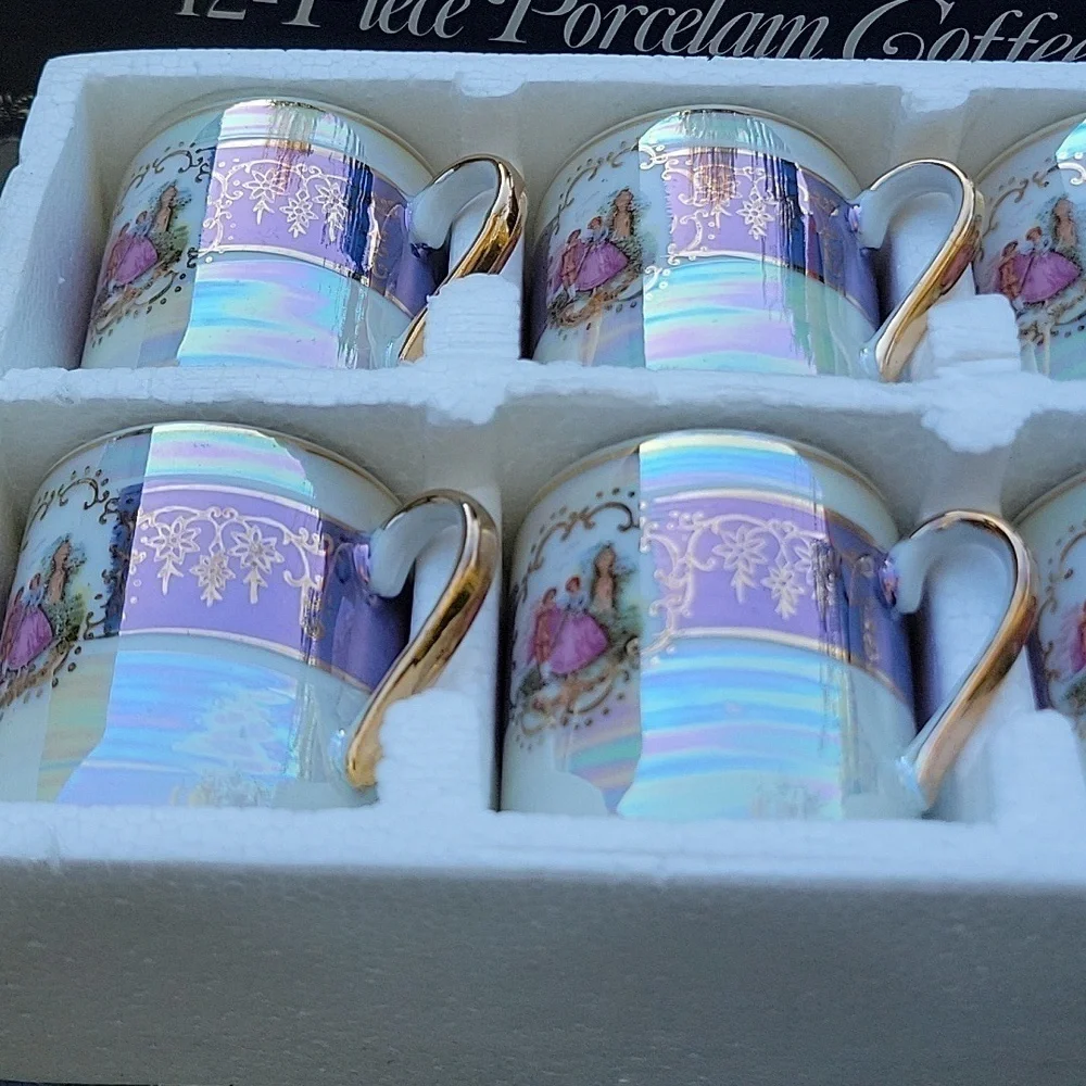 Iridescant Madonna Nacre Pearly Italian Espresso Coffee Turkish 6 Person Set New